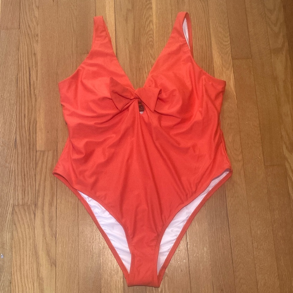 NWT Eloquii hi-cut plunge one piece bathing suit in orange